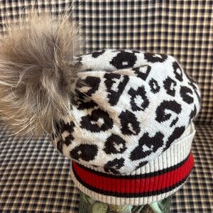 Autumn Cashmere Leopard Print Kids Hat with Pom Pom